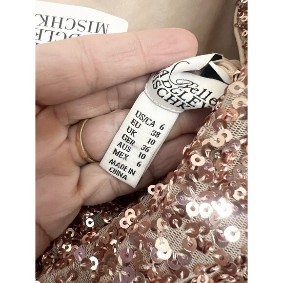 Badgely Mischka rose gold Cowl Back Swank Sequin Sheath Dress size 6 New NWT - Picture 7 of 8